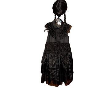 Muababy Halloween Girl BLACK DRESS Wig Party Costume Fancy Dress 140 Size 10